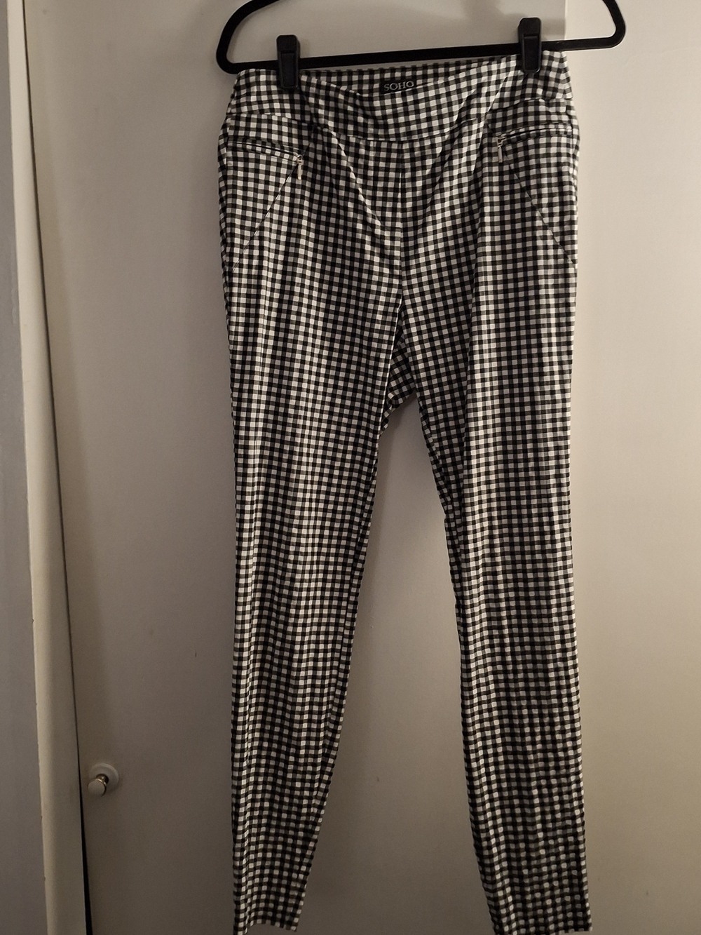 SOHO Apparel Ltd. Women's Black & White Gingham Slim Pants